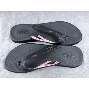 Flojos Shoes Womens Size 9 Black Flip Flop Sandals Pink Straps Comfy Casual